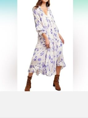 Free People Cream Midi Dress with Purple Floral Print